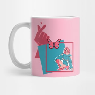 Cute Stylish girl, Anime & Manga style, Pink butterfly Mug